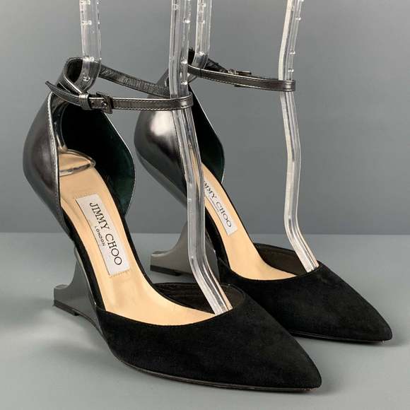 JIMMY CHOO Black Silver Ankle Strap Pumps - Picture 2 of 7